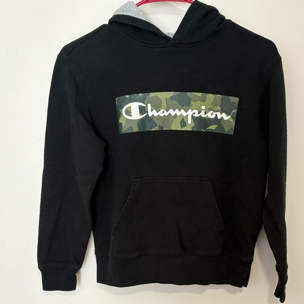 Champion Kids Hoodie with Green Camo Logo